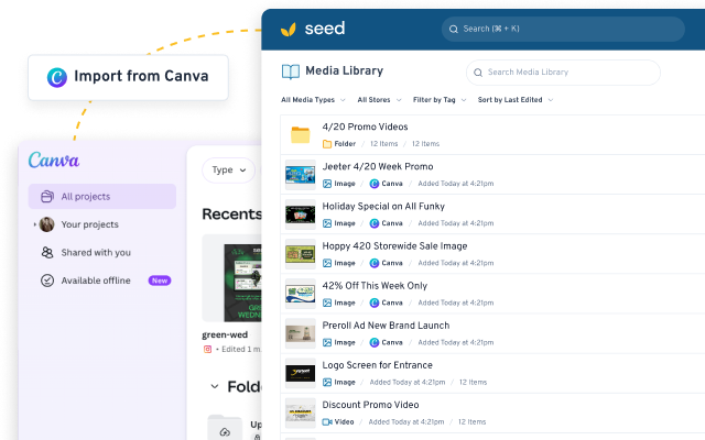 Canva designs on a Seed TV menu