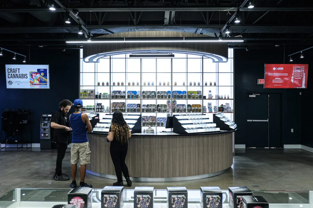 JARS Cannabis bud wall with Seed TV screens