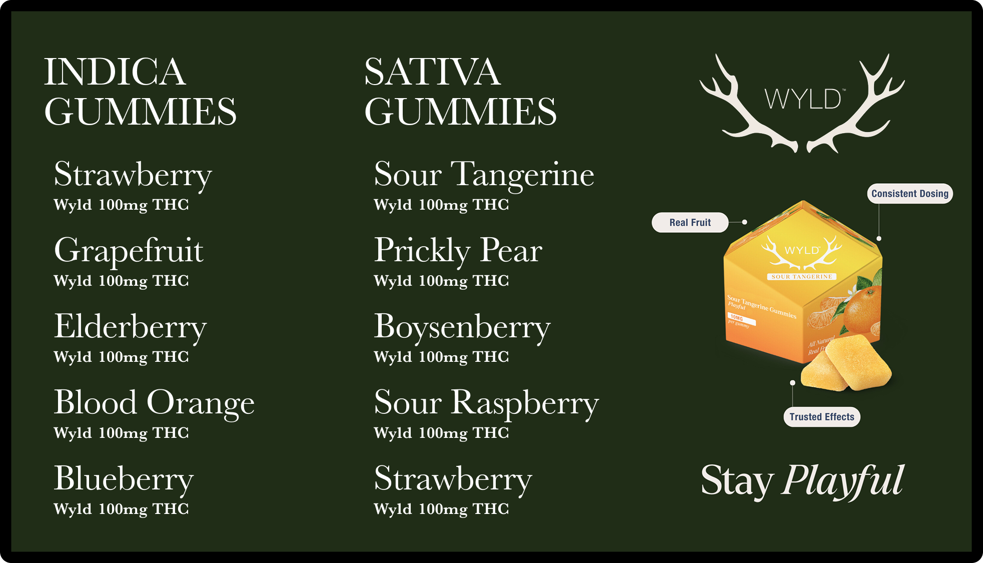 Brand menu layout for Wyld gummies with product images
