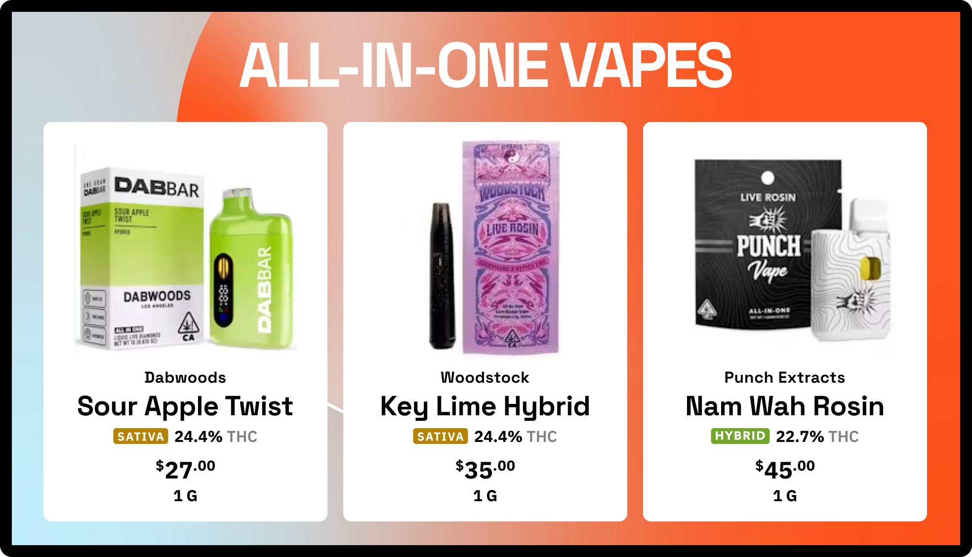 Vape category menu layout on a Seed TV screen
