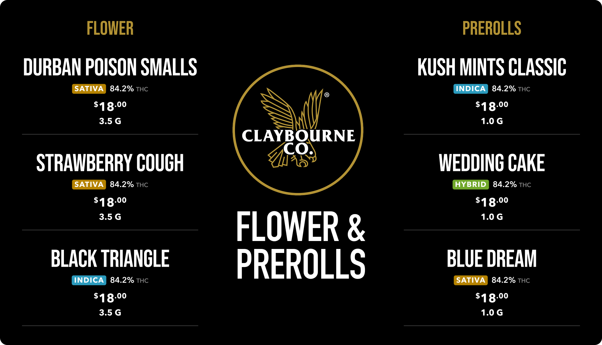 Three-column brand menu layout for Claybourne
