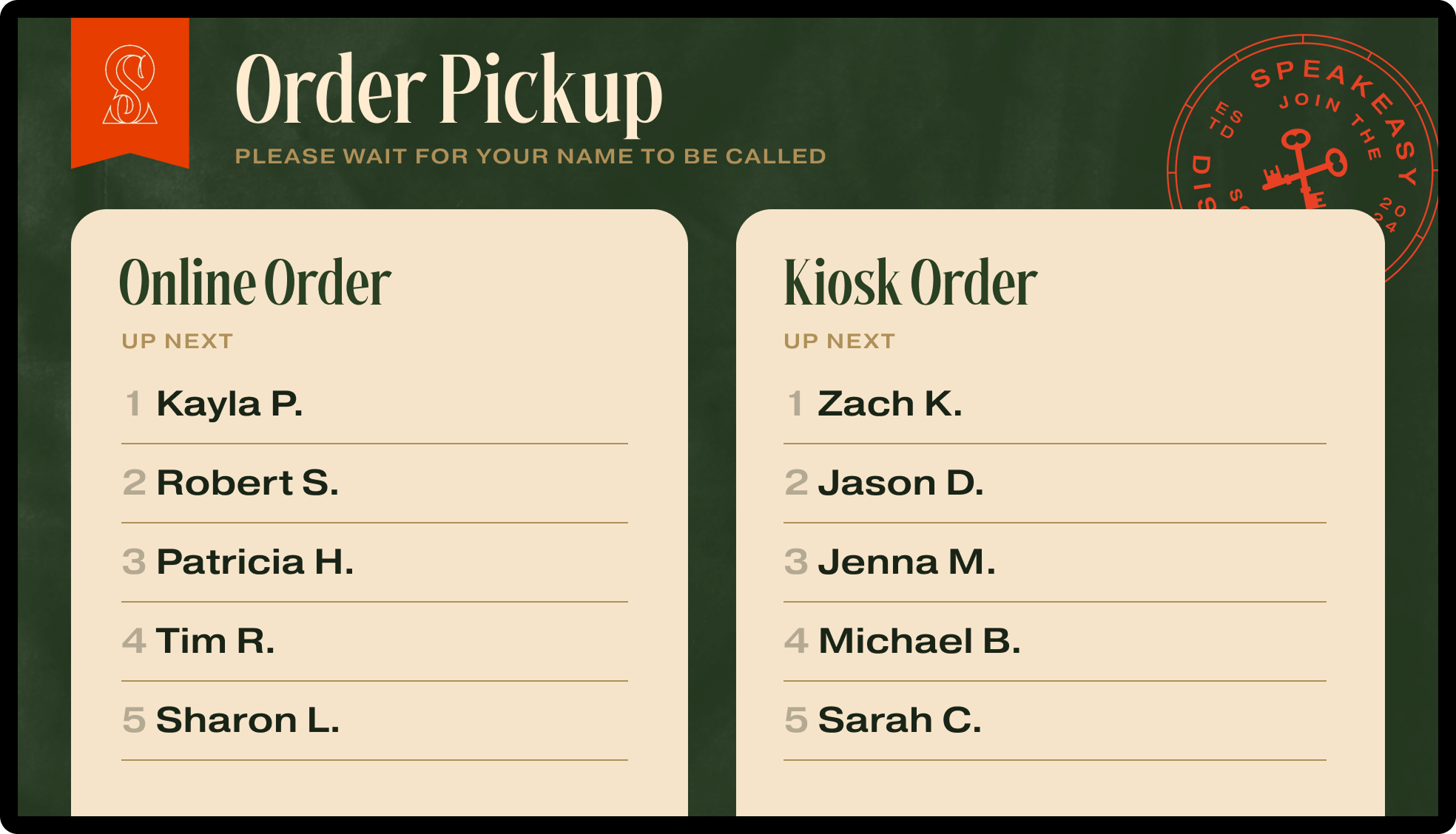 Kiosk order queue board layout