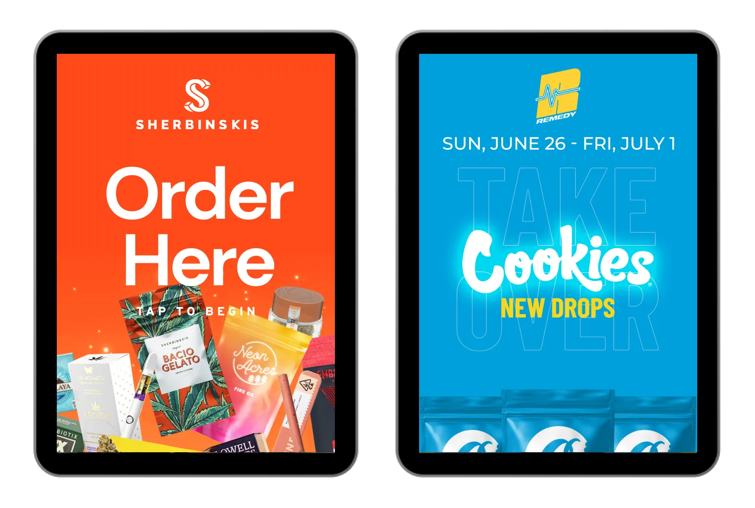 Self-service ordering kiosks at a dispensary
