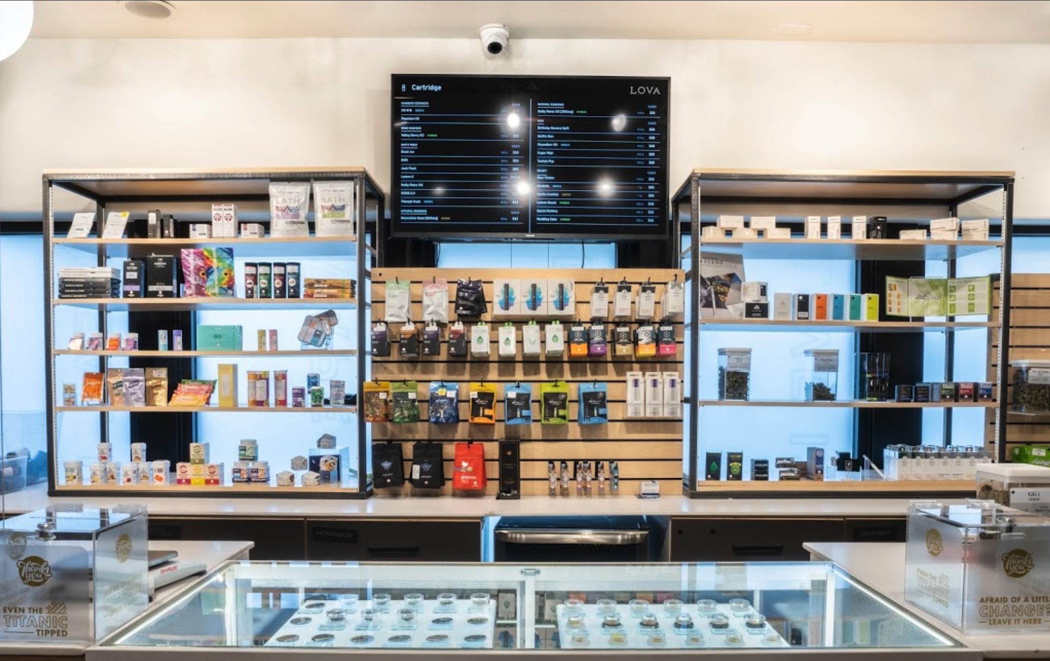a dispensary tv menu at Lova - Colorado