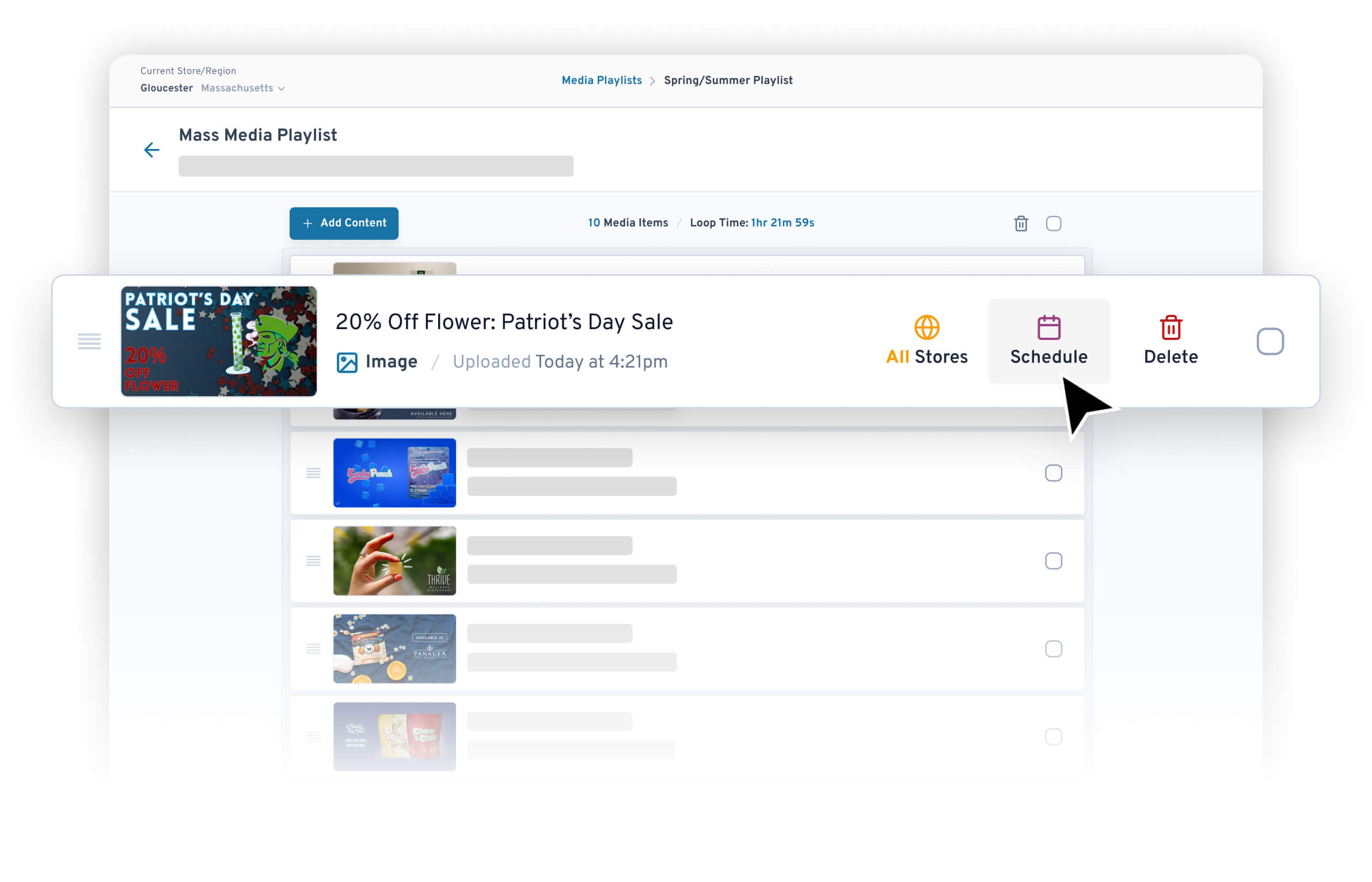 Media playlist scheduling modal in Seed Manager