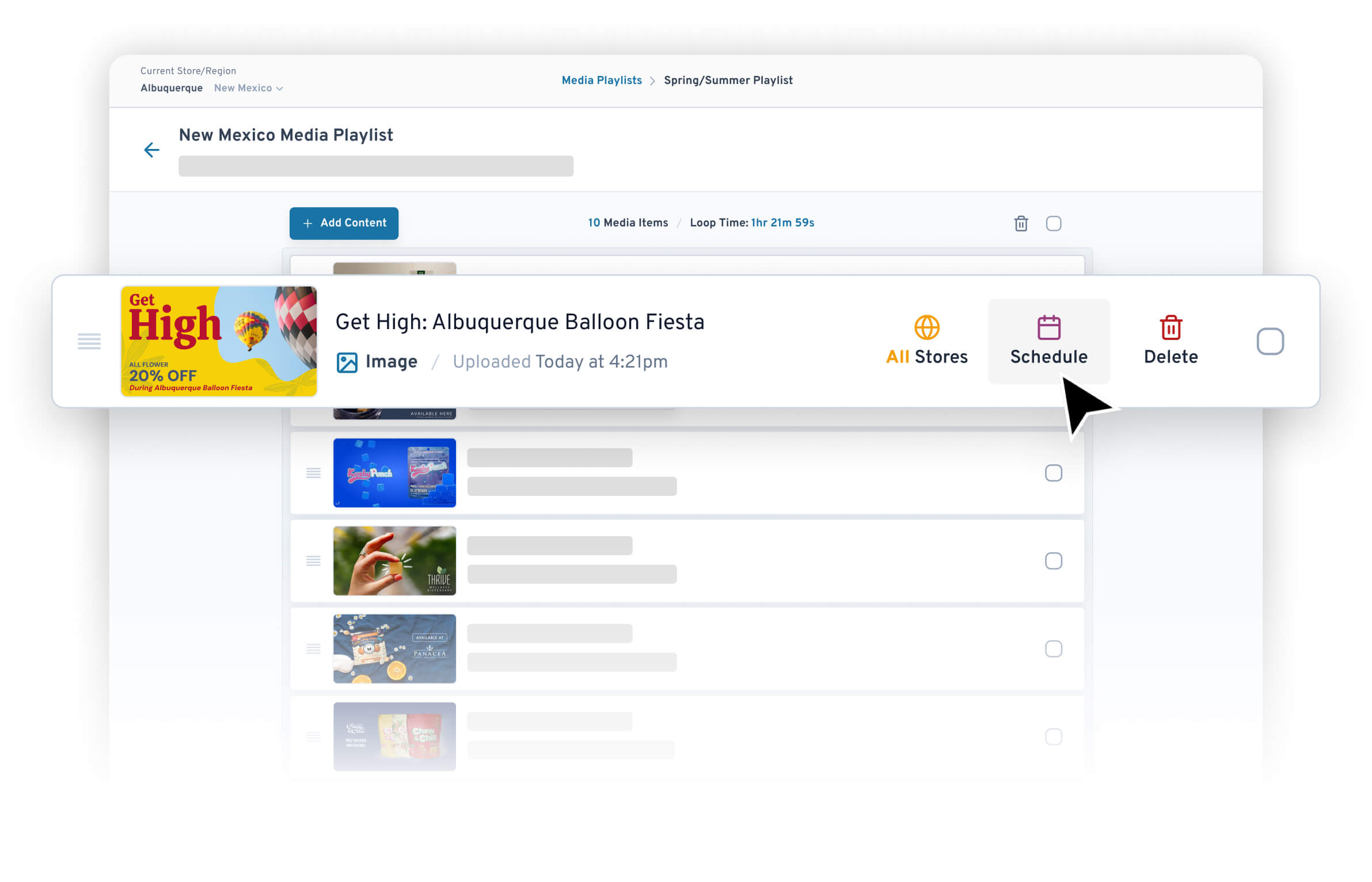 Media playlist scheduling modal in Seed Manager