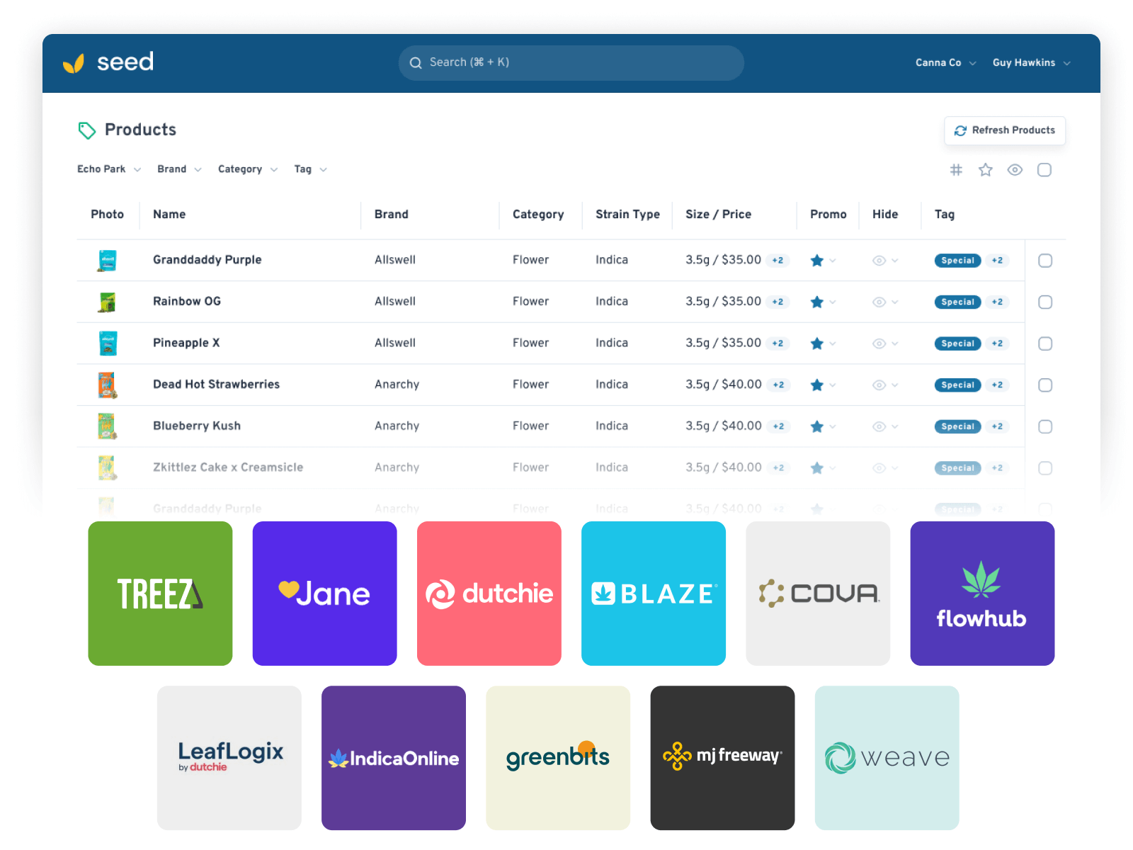 Seed Manager on mobile and a TV menu synced with your POS