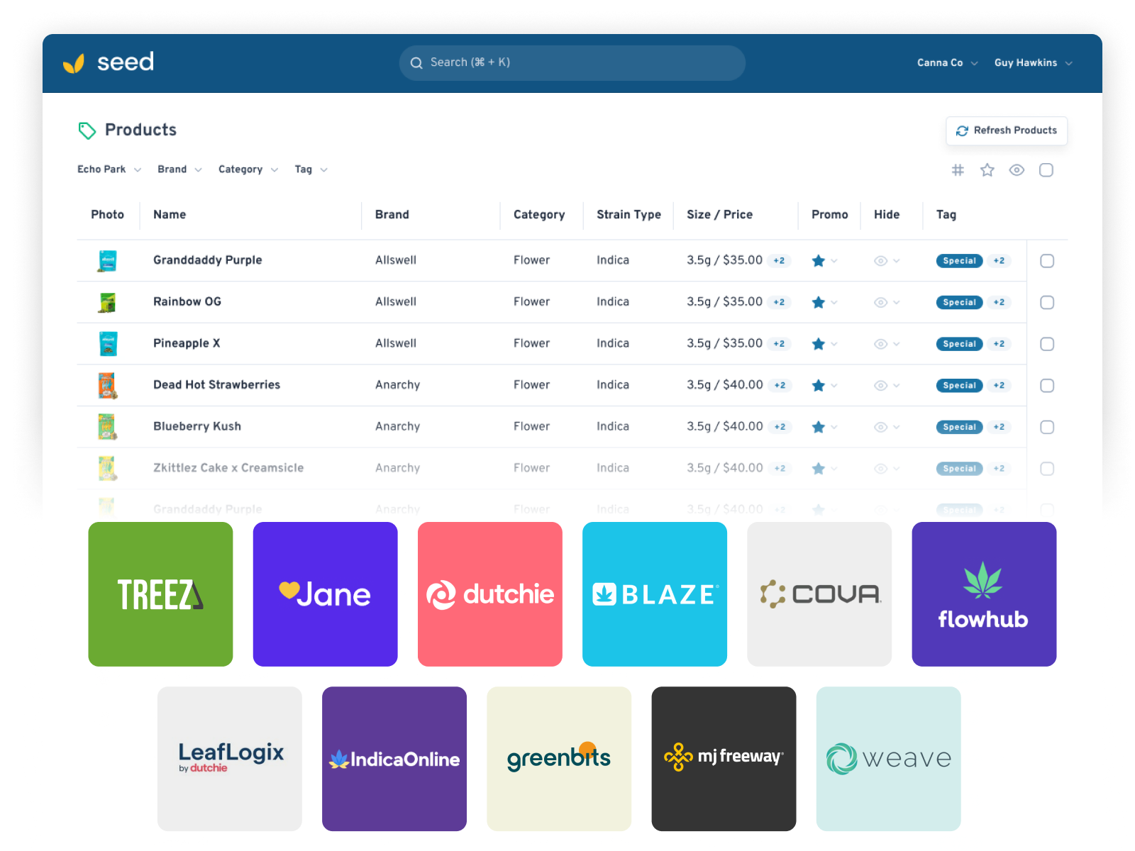 Seed TV menu and mobile dashboard synced with your POS